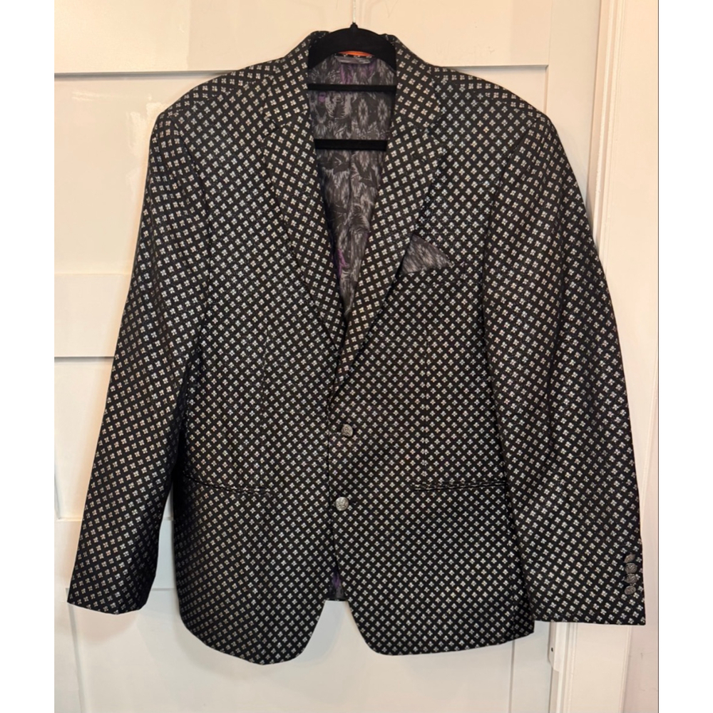 Tallia Orange Label Men’s Blazer 44R Black Silver Metallic Pattern Sport Coat